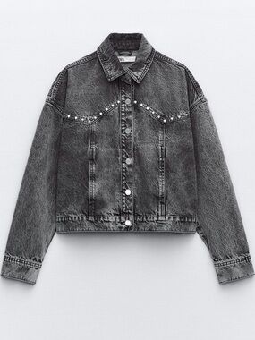 ZARA Charcoal Denim Studded Jacket-